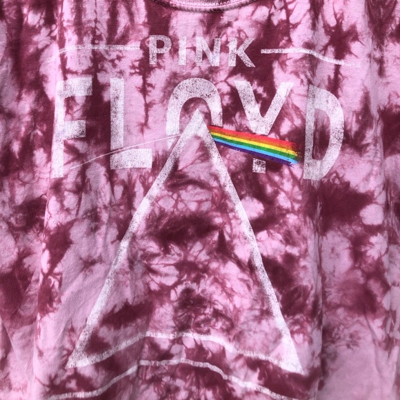 Pink Floyd crop tee Rock band t-shirt tie dye raw cropped hem burgundy pink 💕S - Picture 3 of 8